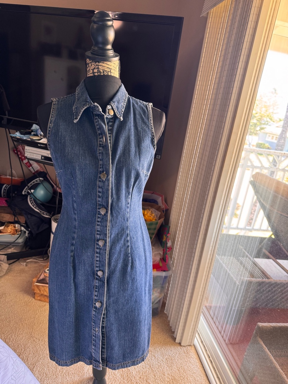 Bubblegum Sleeveless Dark Blue Denim Button-Front Dress
